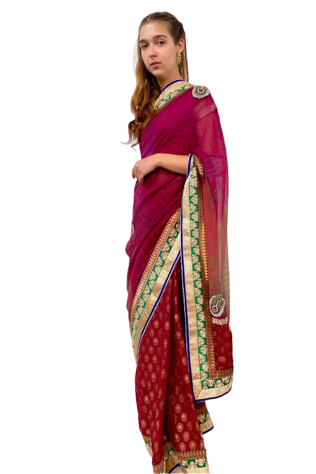 Red Jaipuri Heavy Work Saree (Outside Ontario) - myethnicrentals