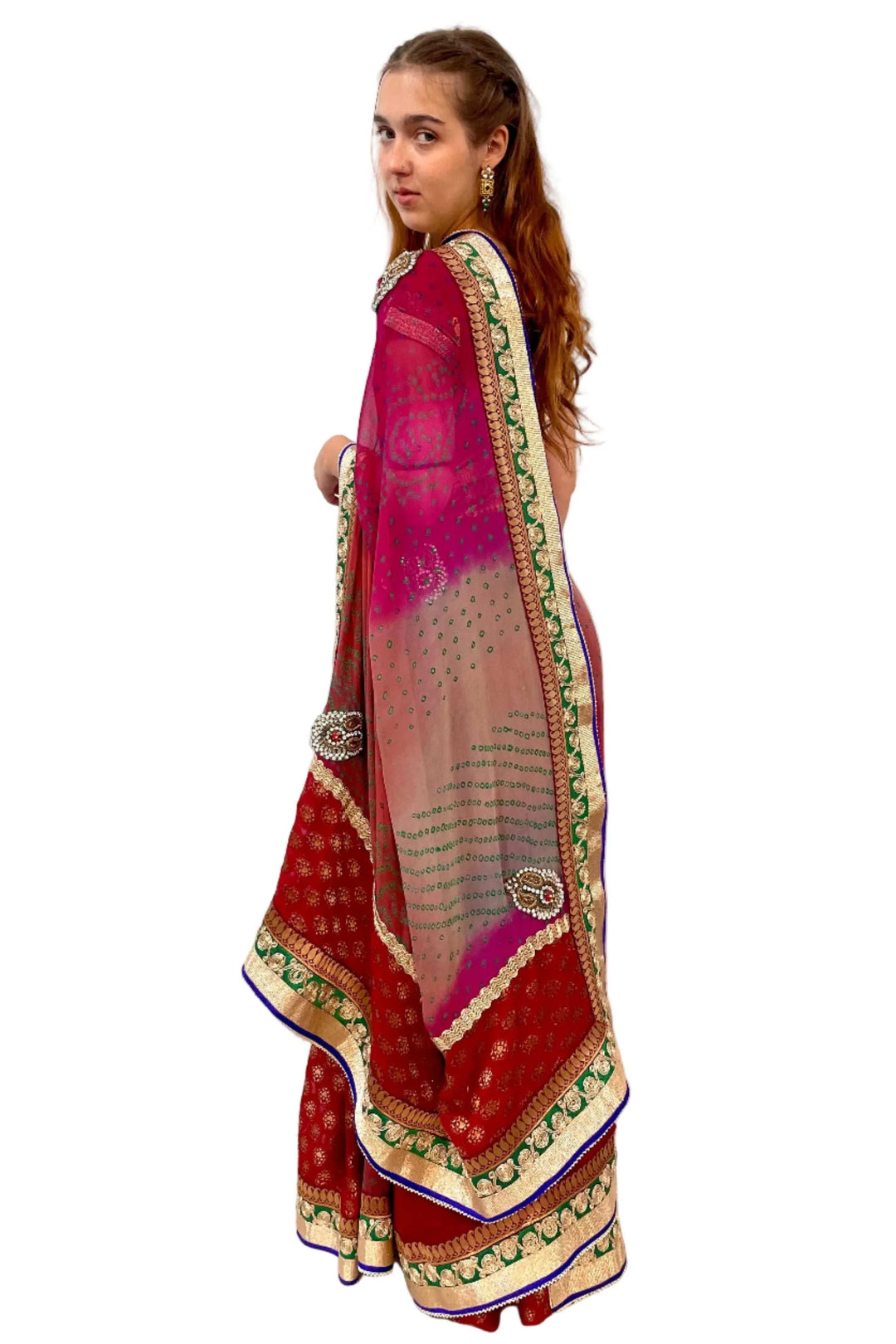 Red Jaipuri Heavy Work Saree (Outside Ontario) - myethnicrentals
