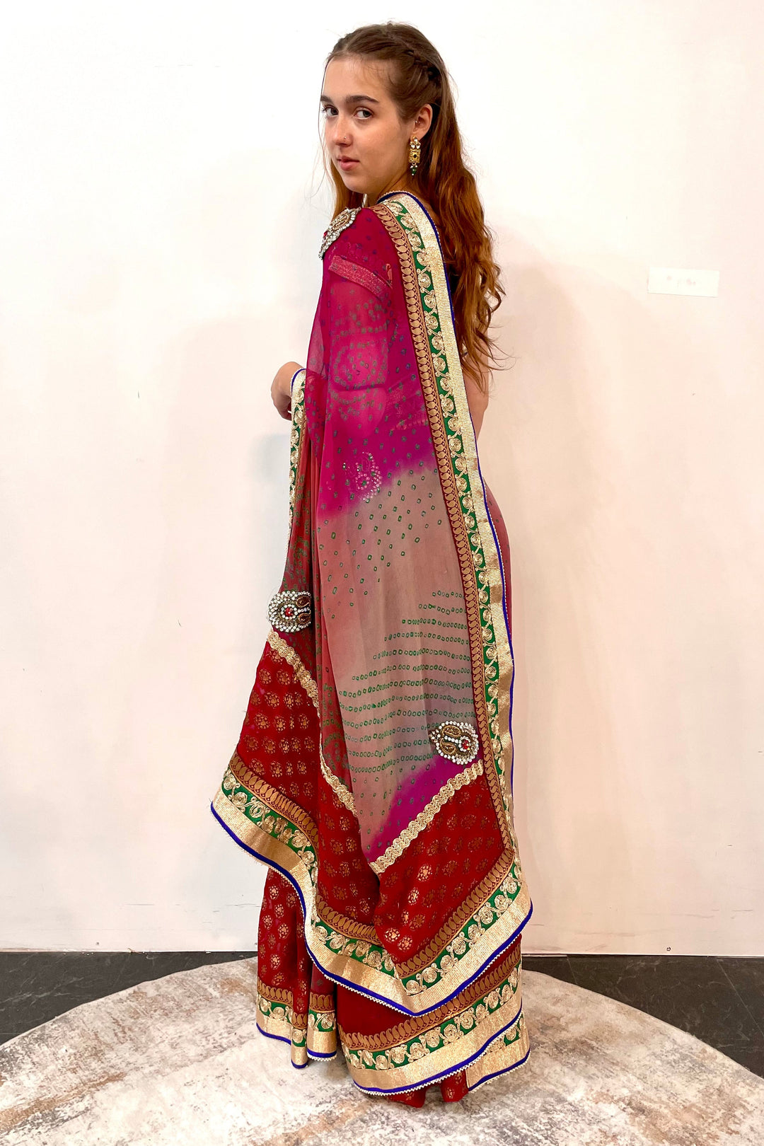 Red Jaipuri Heavy Work Saree (Outside Ontario)