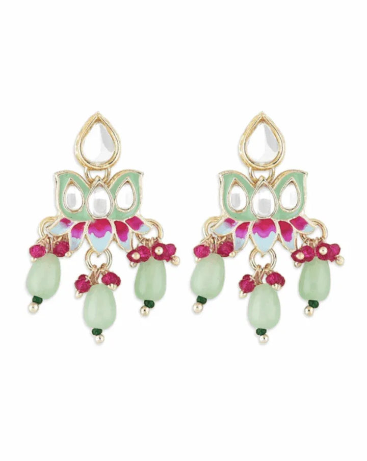 Light Green Kundan-Studded & Pearl Beaded Jewellery Set (Outside Ontario) - myethnicrentals