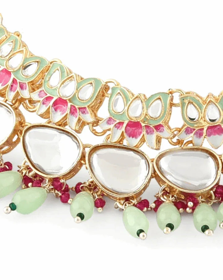 Light Green Kundan-Studded & Pearl Beaded Jewellery Set (Outside Ontario) - myethnicrentals
