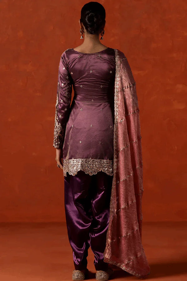Deep Wine Embroidered Satin Punjabi Suit (Outside Ontario) - myethnicrentals