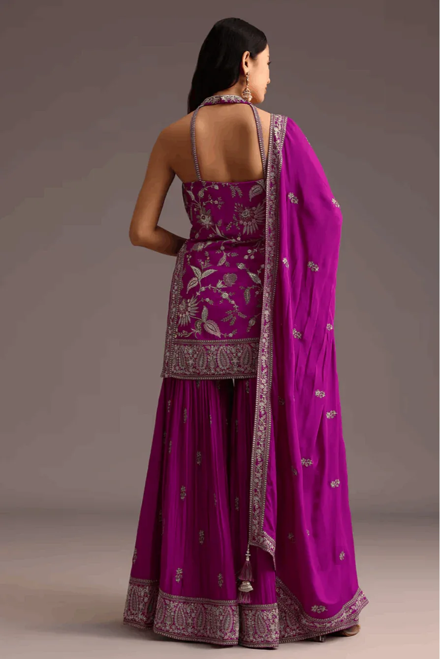 Purple Resham Embroidered Salwar Kameez (Outside Ontario) - myethnicrentals