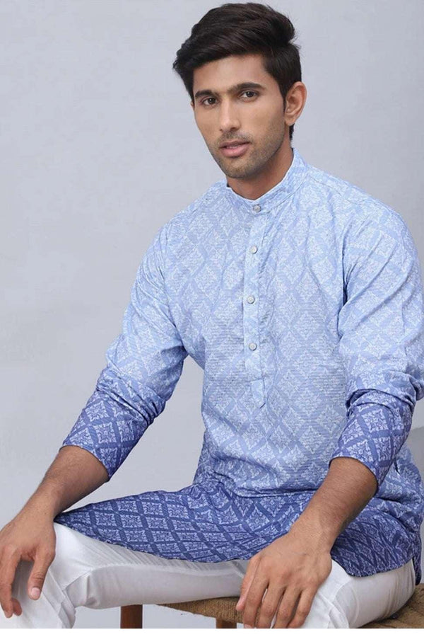 Ombré Indigo Diamond-Print Kurta Set (Outside Ontario) - myethnicrentals
