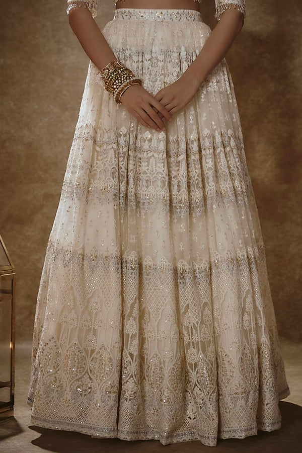 By Renee Label - Porcelain White Soft Net Dori Embroidered Lehenga Set