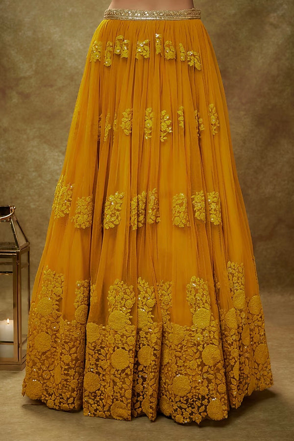 By Renee Label - Haldi Yellow Soft Net Sequins Embroidered Lehenga Set
