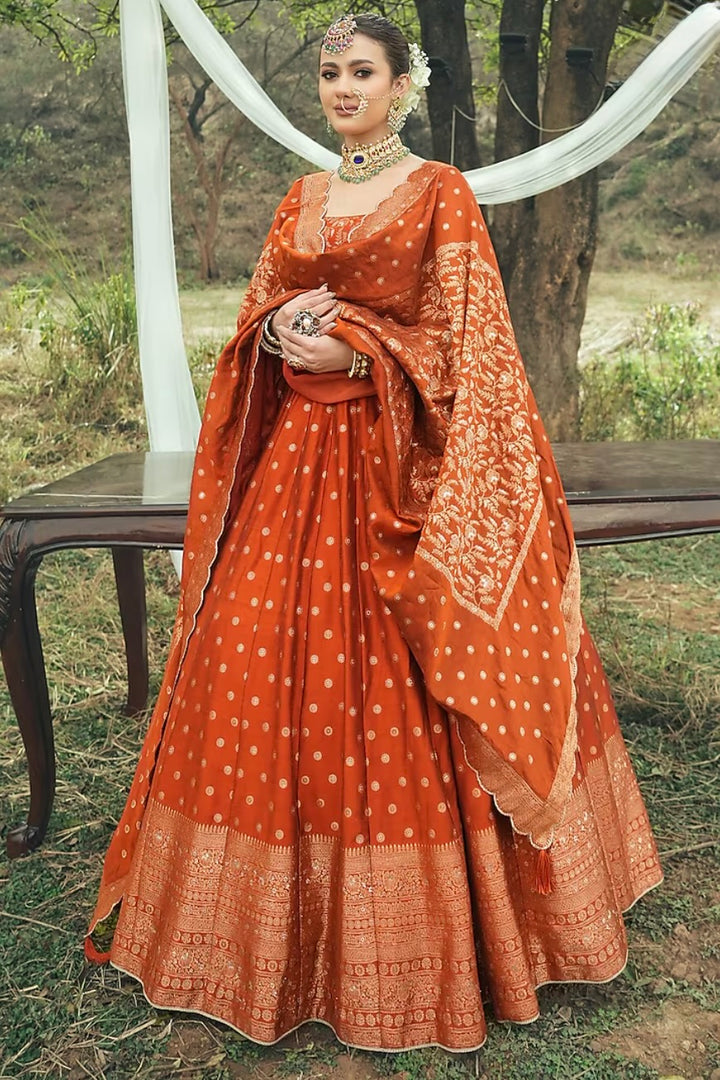 By Safaa - Rust Vegan Silk Lehenga Set