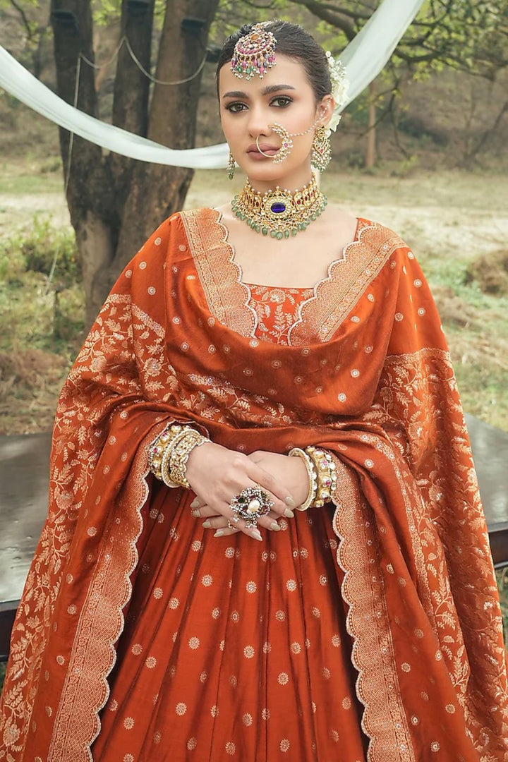By Safaa - Rust Vegan Silk Lehenga Set