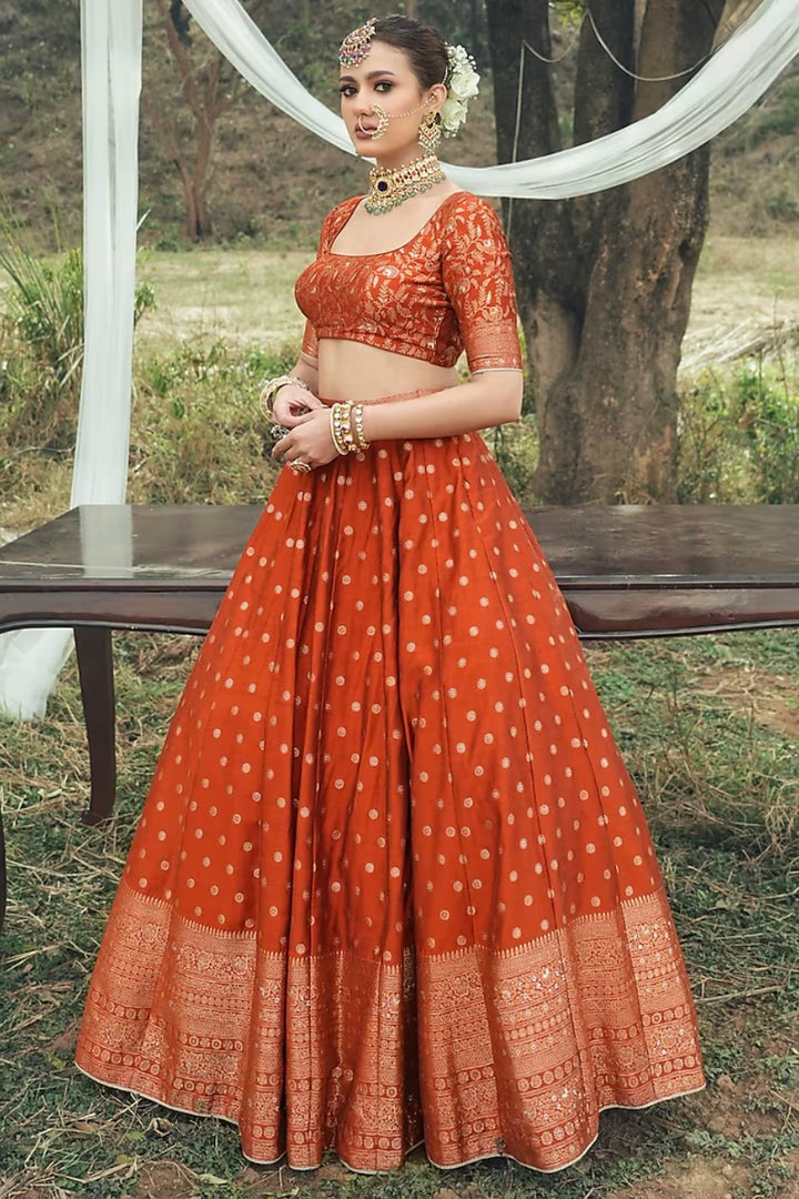 By Safaa - Rust Vegan Silk Lehenga Set