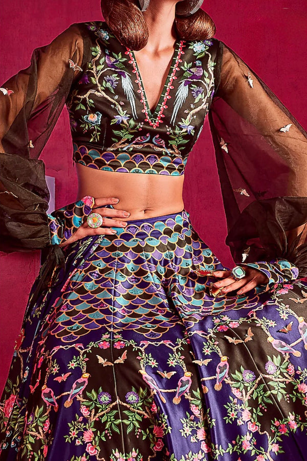 Purple Printed Embellished Lehenga Set by Limerick by Abirr N’ Nanki
