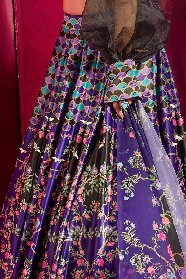 Purple Printed Embellished Lehenga Set by Limerick by Abirr N’ Nanki