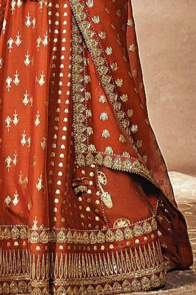 By Masaba - Rust Raw Silk Foil Printed Kinari Embellished Lehenga Set