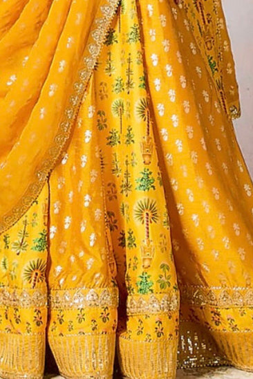 By Masaba - Yellow Raw Silk Foil Printed Kinari Embellished Lehenga Set