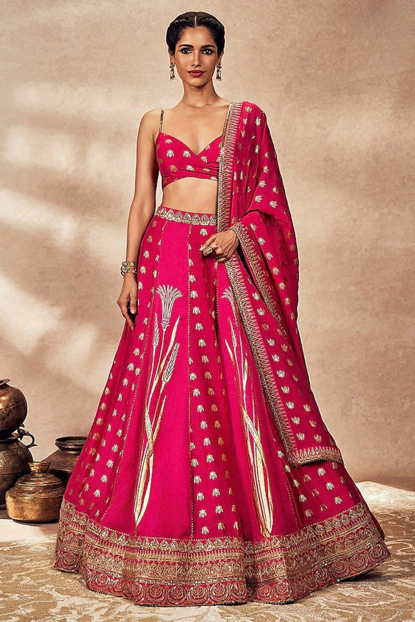 By Masaba - Pink Raw Silk Foil Printed Kinari Embellished Lehenga Set