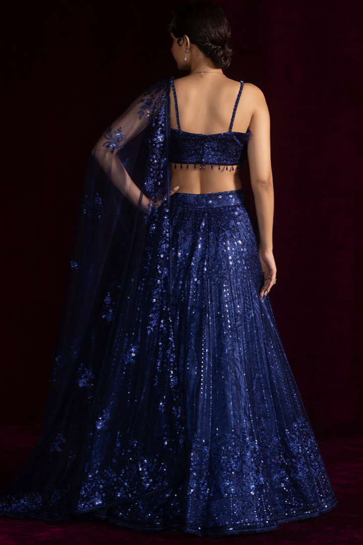 Midnight Navy Embroidered Net Lehenga