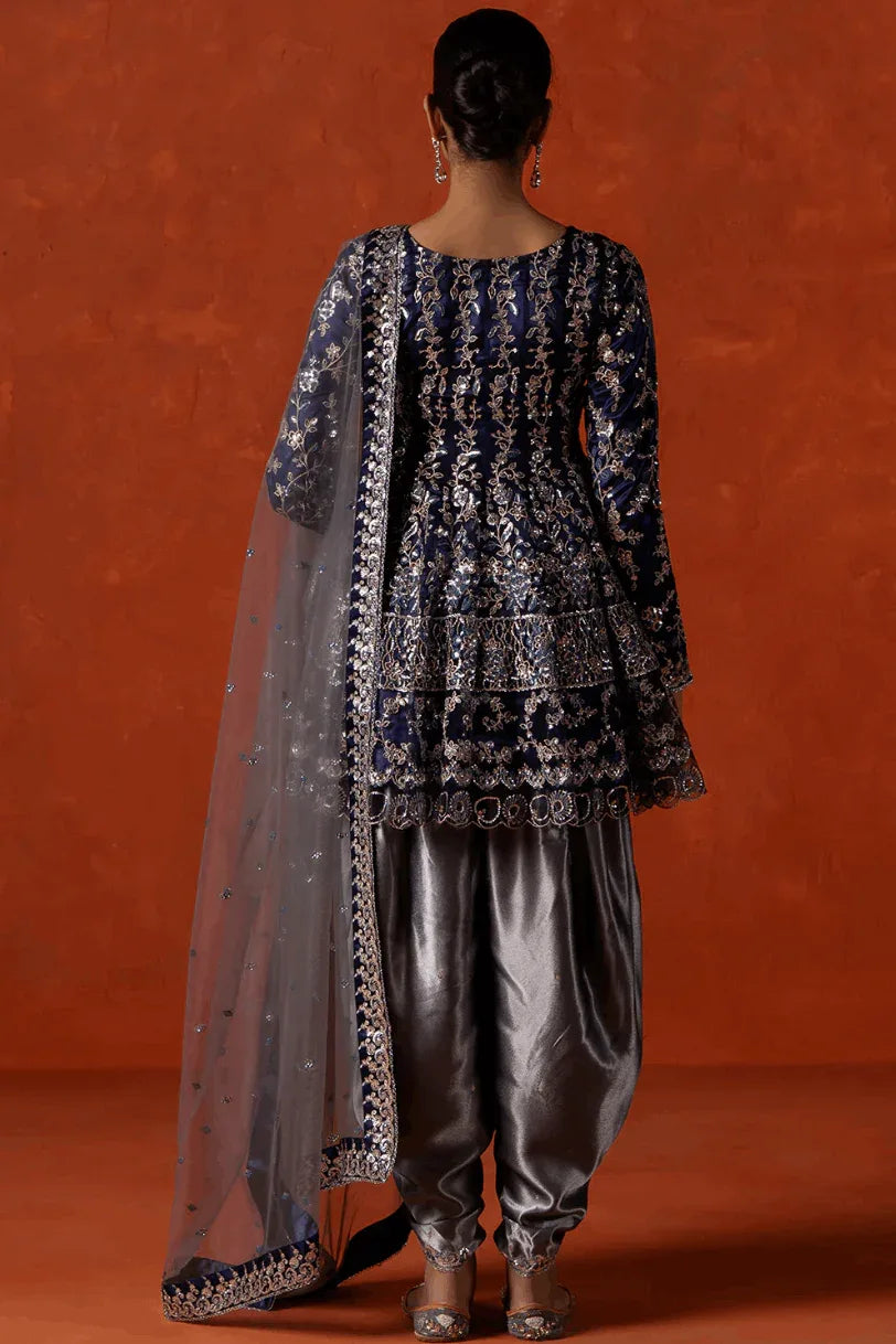 Navy Blue & Slate Grey Embroidered Punjabi Suit (Outside Ontario) - myethnicrentals