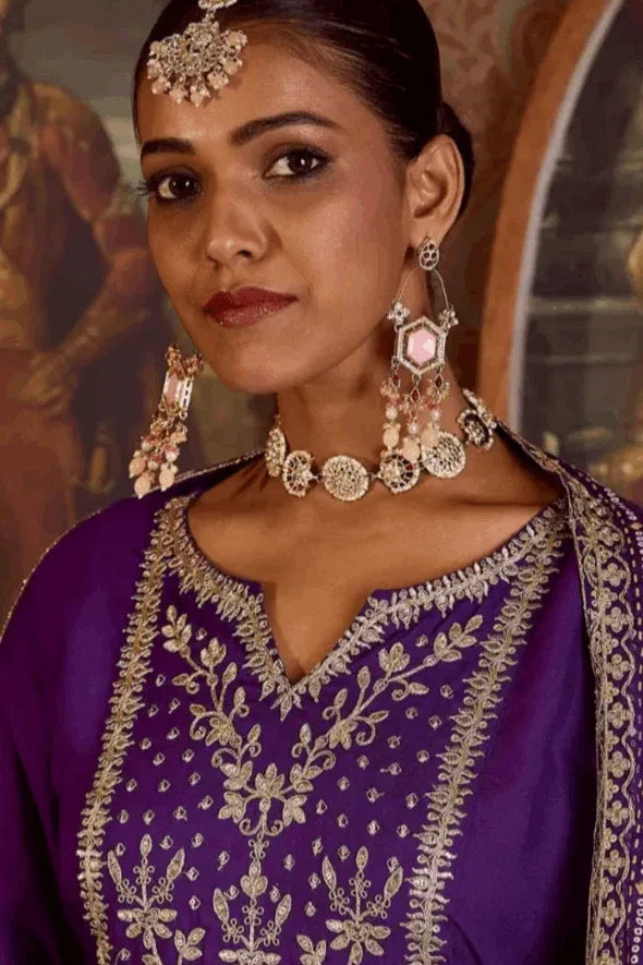 Royal Plum Zari-Embroidered Salwar Kameez (Outside Ontario) - myethnicrentals