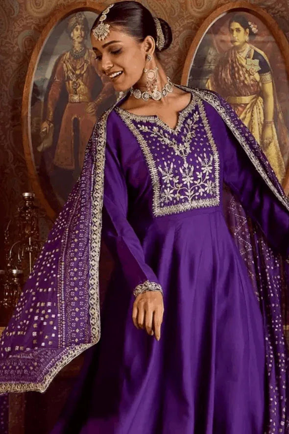 Royal Plum Zari-Embroidered Salwar Kameez (Outside Ontario) - myethnicrentals