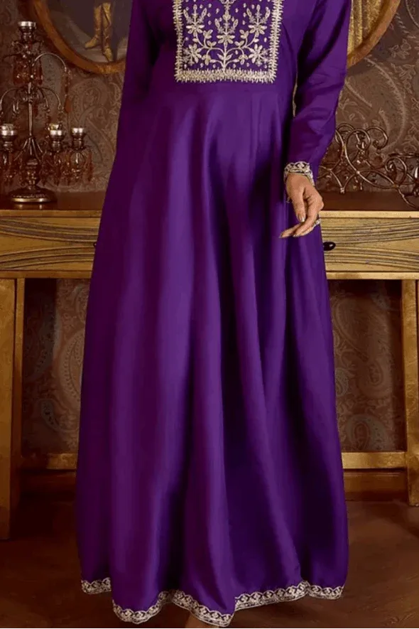 Royal Plum Zari-Embroidered Salwar Kameez (Outside Ontario) - myethnicrentals