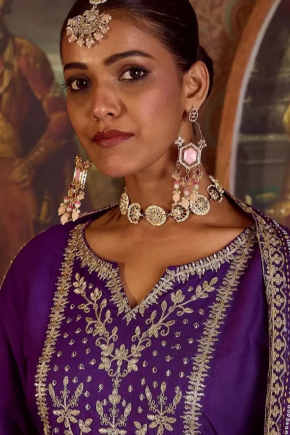 Royal Plum Zari-Embroidered Salwar Kameez