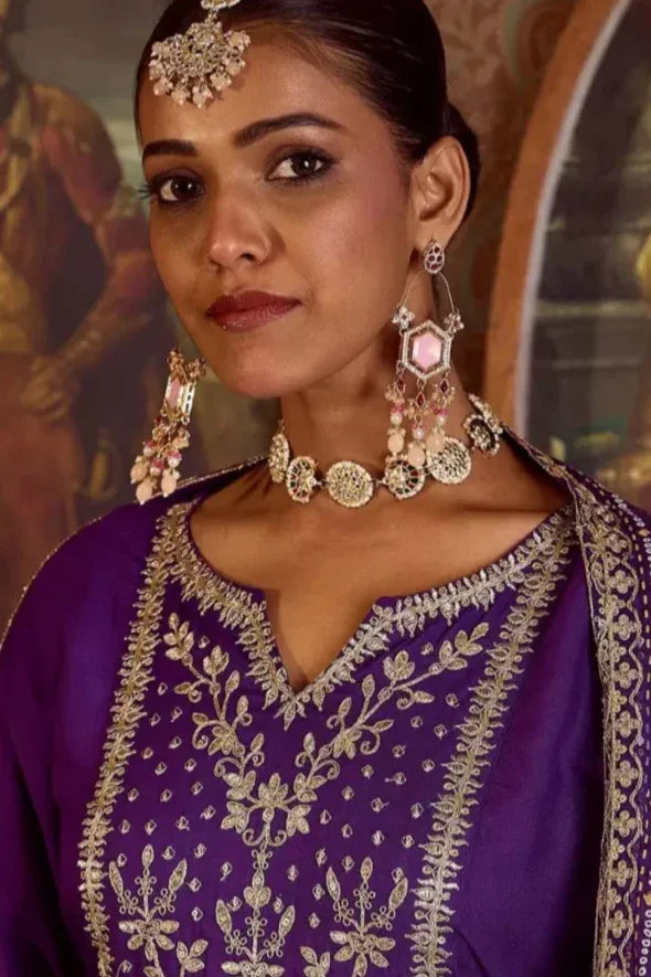 Royal Plum Zari-Embroidered Salwar Kameez