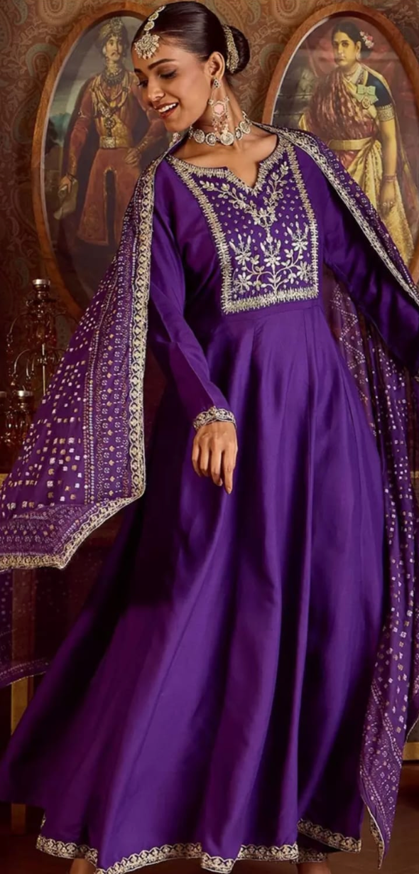 Royal Plum Zari-Embroidered Salwar Kameez