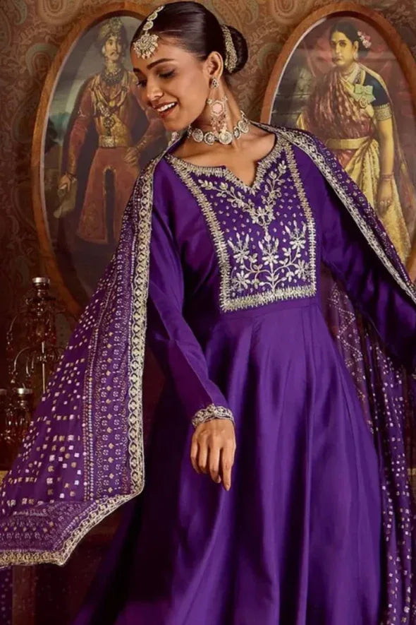 Royal Plum Zari-Embroidered Salwar Kameez