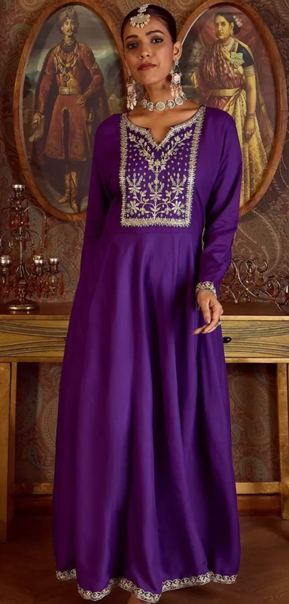 Royal Plum Zari-Embroidered Salwar Kameez