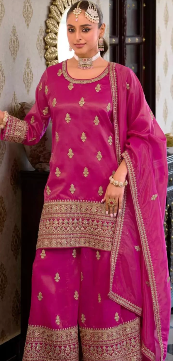 Rani Pink Mirror & Zari Salwar Kameez