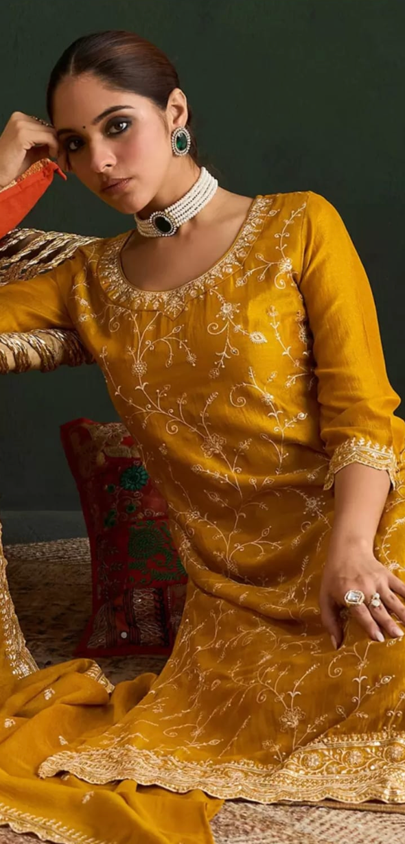 Zehra Mustard Embroidered Salwar Kameez Set