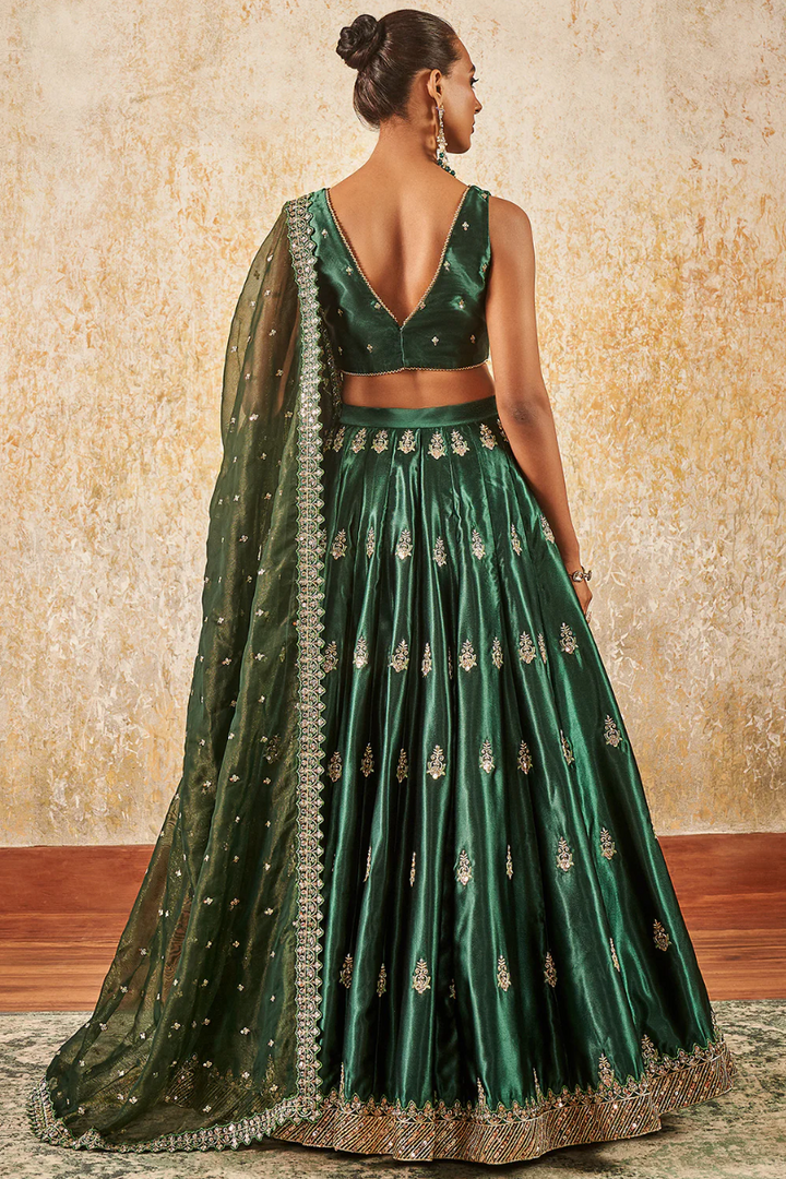 Emerald Green Embroidered Lehenga