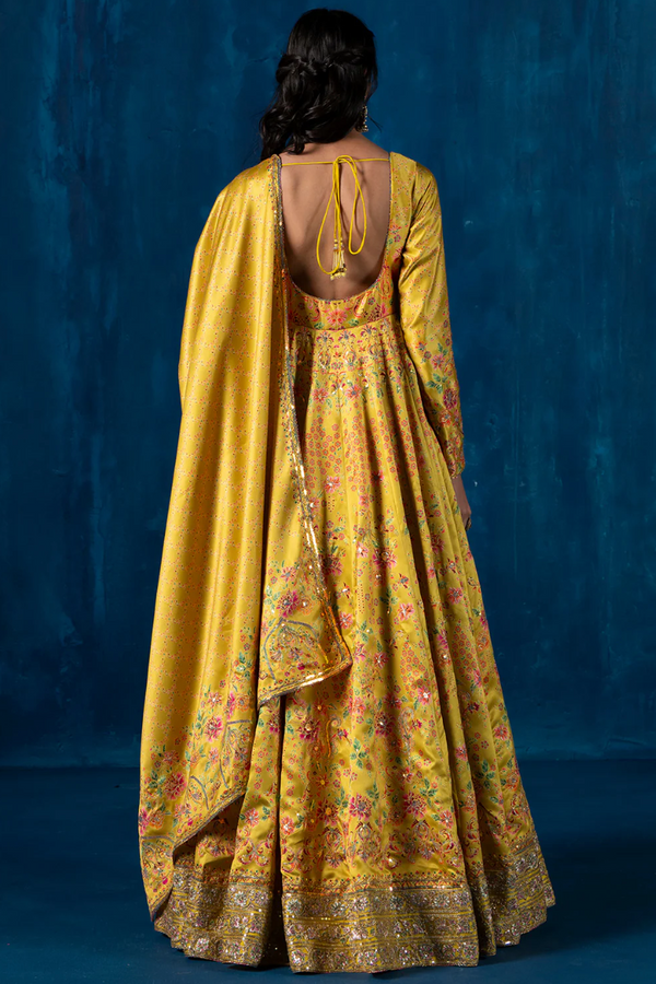 Sunlit Yellow Embroidered Crepe Silk Anarkali