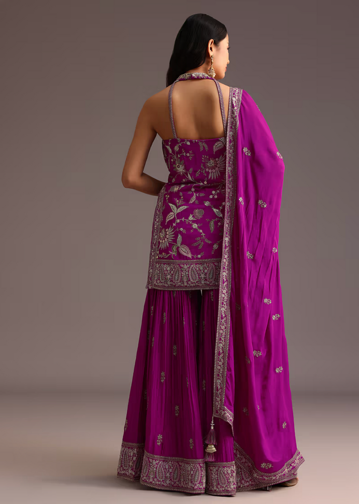 Purple Resham Embroidered Salwar Kameez