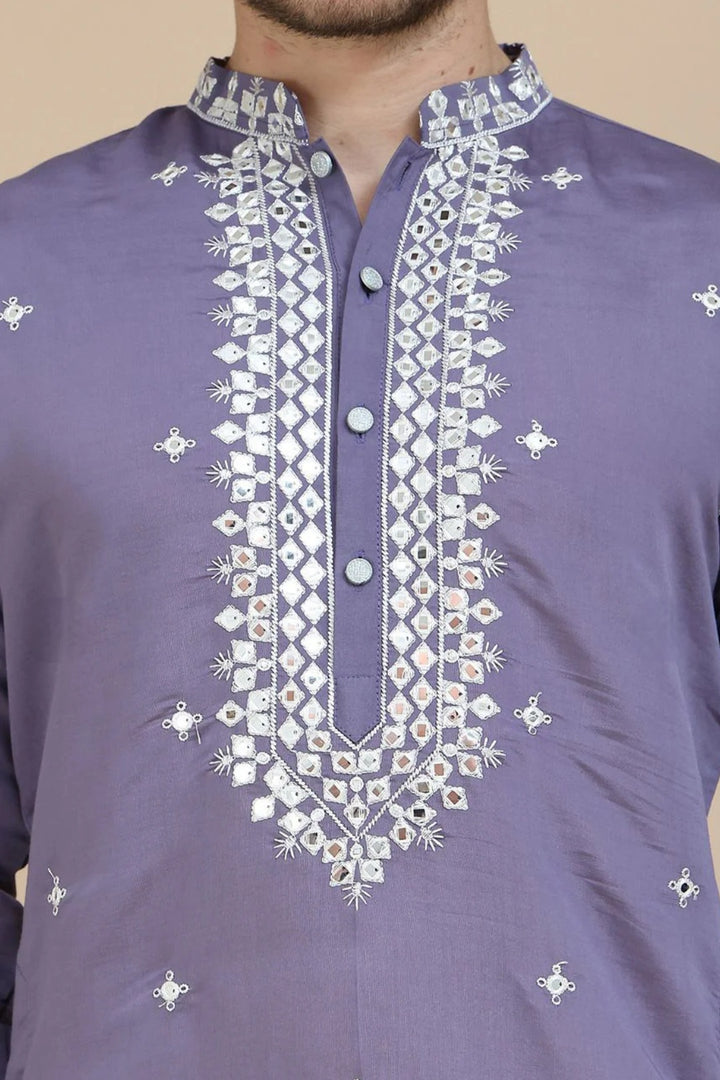 Lilac Mirror Embroidered Kurta