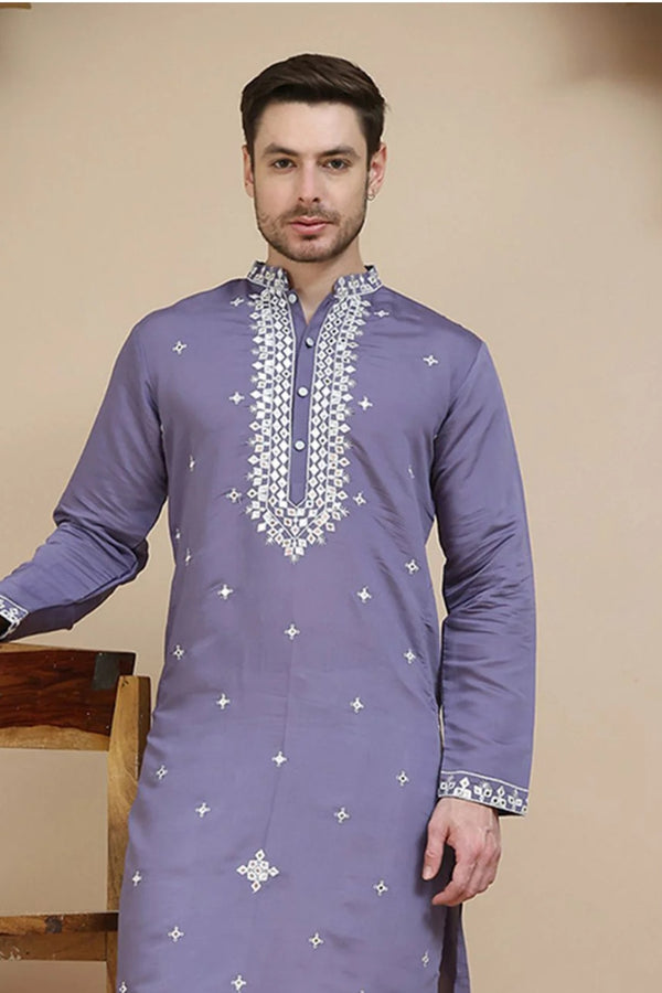 Lilac Mirror Embroidered Kurta