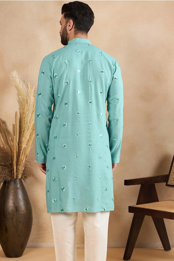 Powder Blue Mirror Work Kurta (Outside Ontario)