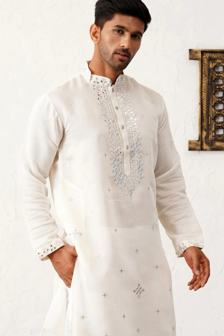 Off-White Mirror & Thread Embroidered Kurta (Outside Ontario)