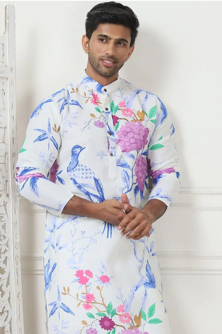 Ivory Multicolor Bird & Bloom Printed Kurta (Outside Ontario)