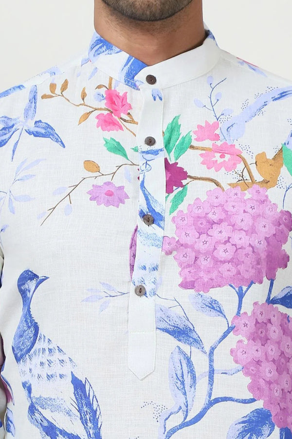 Ivory Multicolor Bird & Bloom Printed Kurta