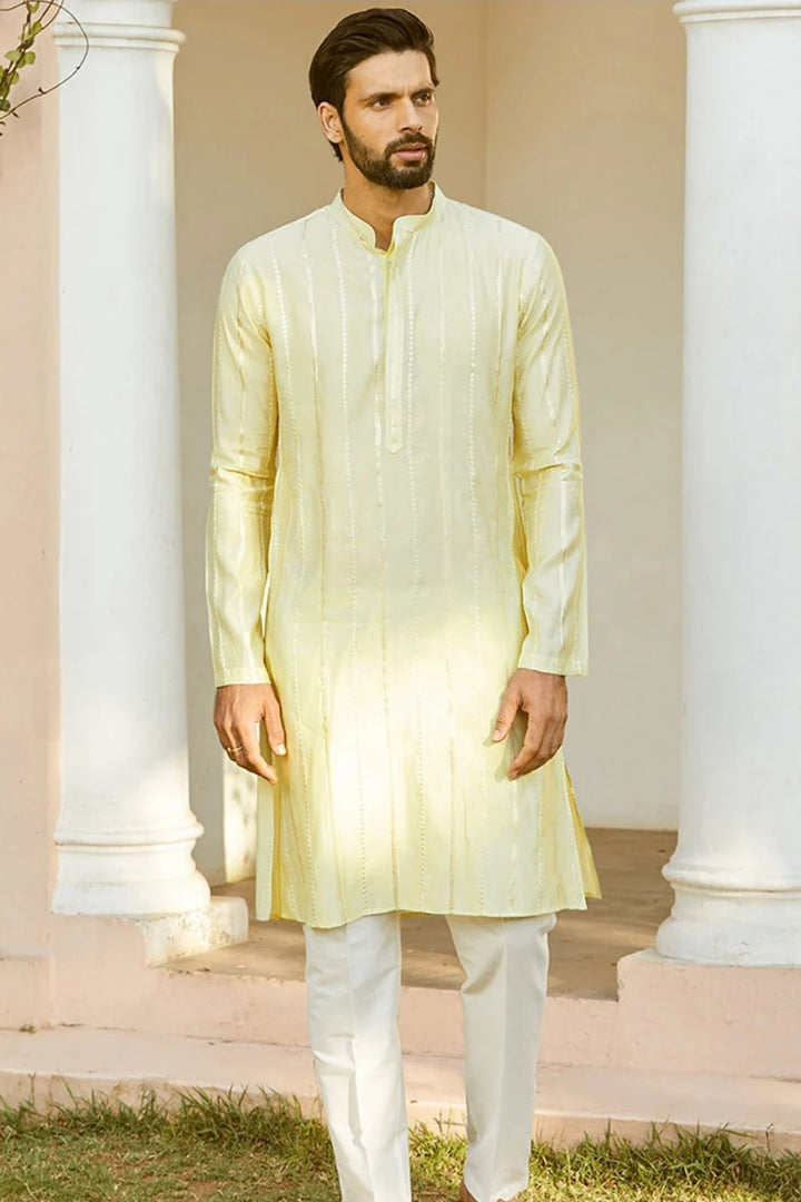 Lemon Gold Stripe Kurta Set (Outside Ontario)