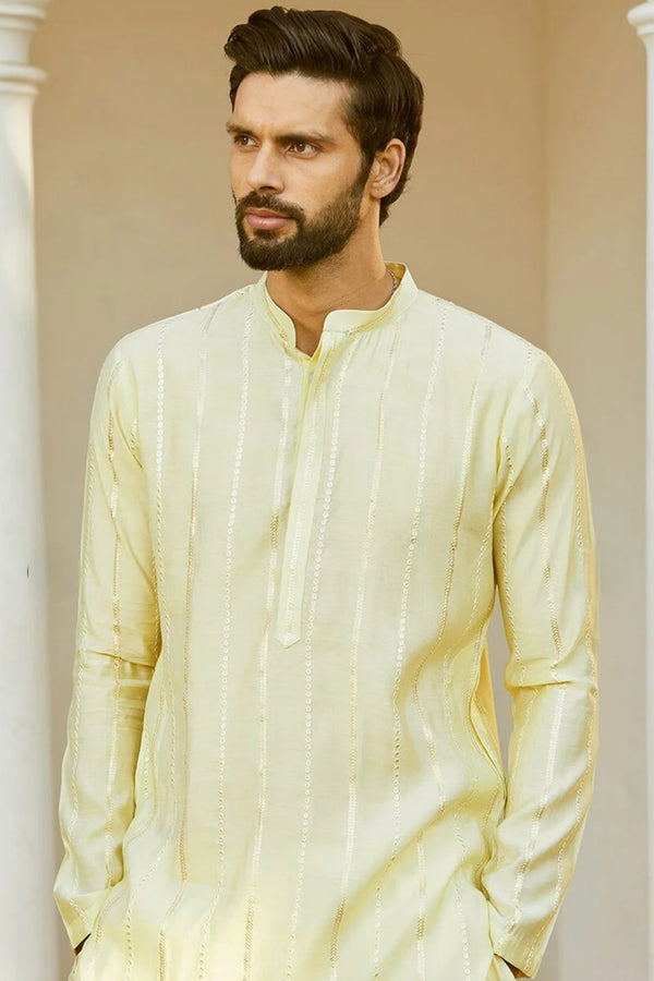 Lemon Gold Stripe Kurta Set