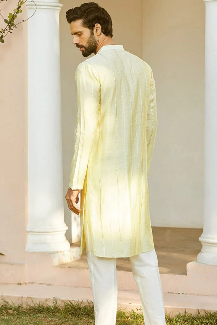 Lemon Gold Stripe Kurta Set (Outside Ontario)