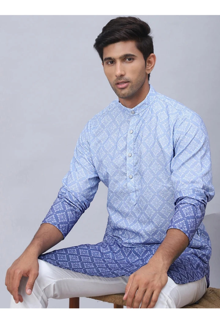 Ombré Indigo Diamond-Print Kurta Set
