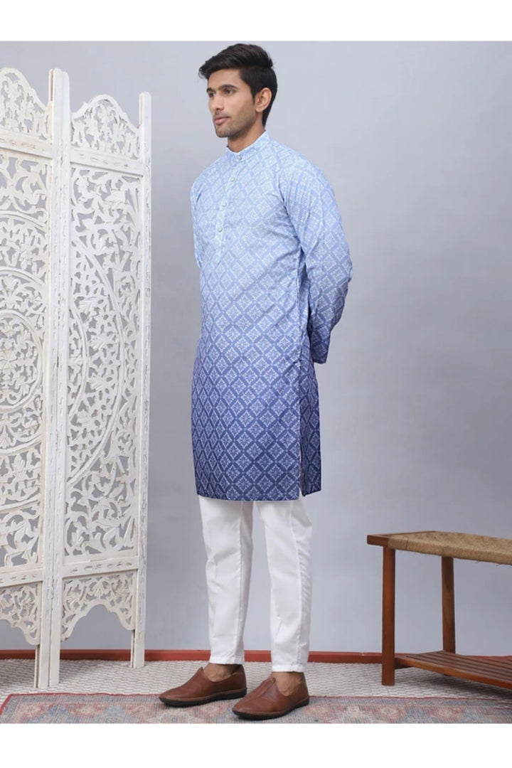 Ombré Indigo Diamond-Print Kurta Set