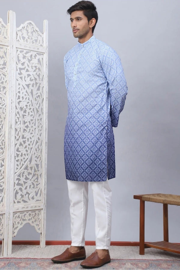 Ombré Indigo Diamond-Print Kurta Set