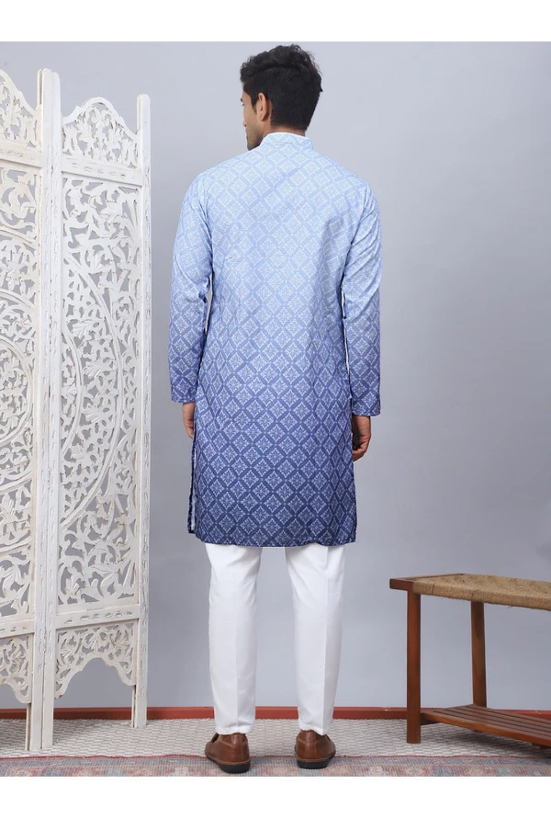 Ombré Indigo Diamond-Print Kurta Set