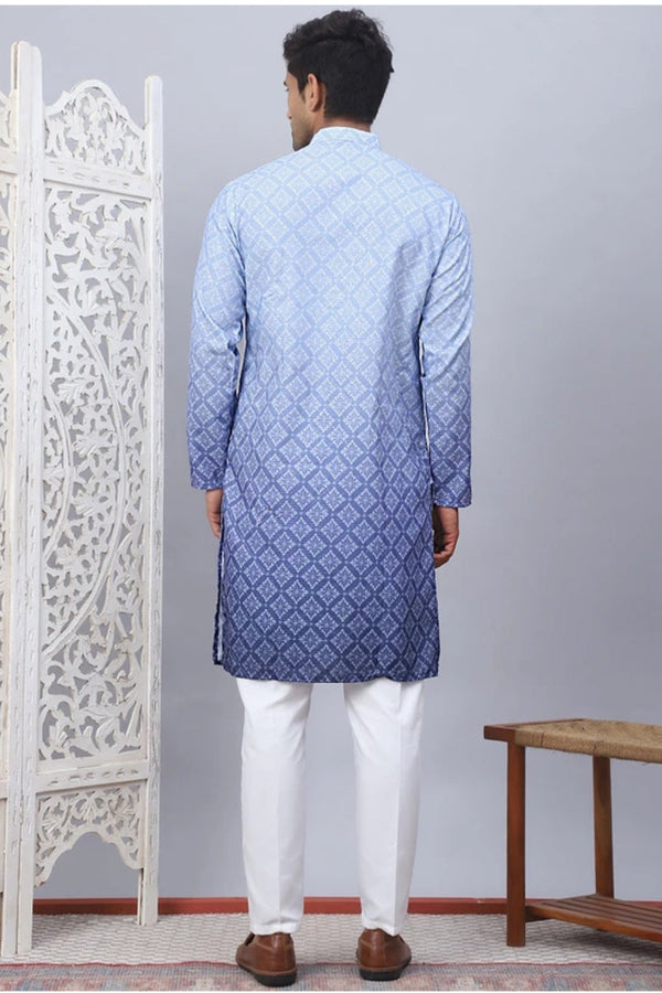 Ombré Indigo Diamond-Print Kurta Set