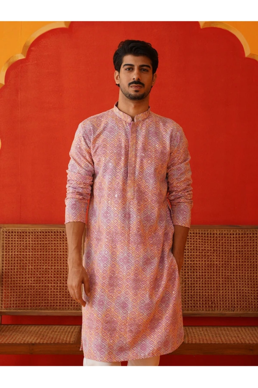 Saffron Lilac Geometric Kurta Set