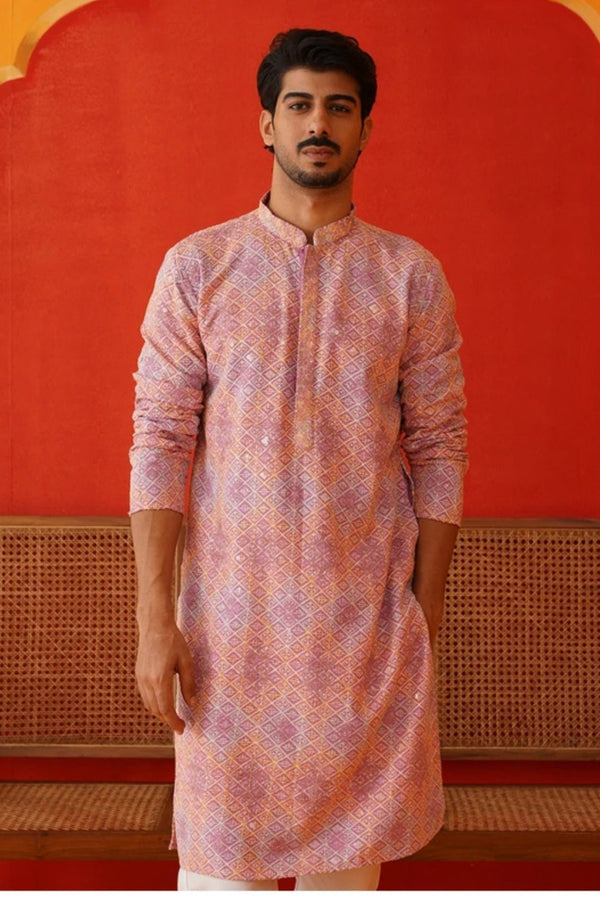 Saffron Lilac Geometric Kurta Set