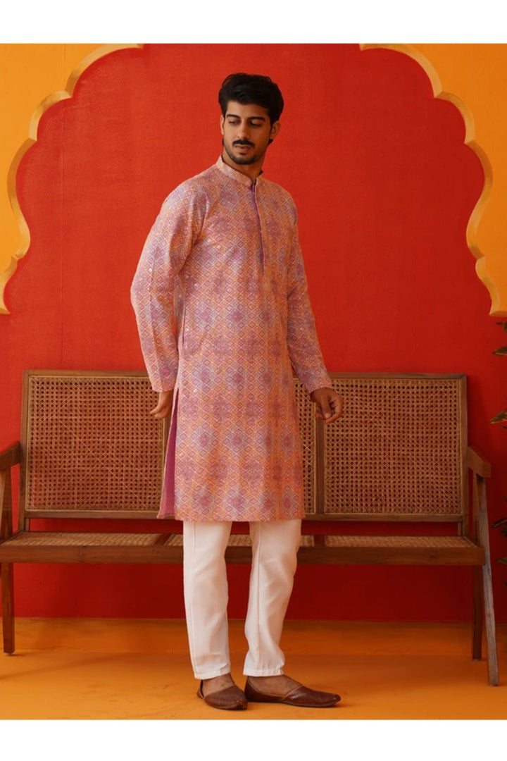 Saffron Lilac Geometric Kurta Set